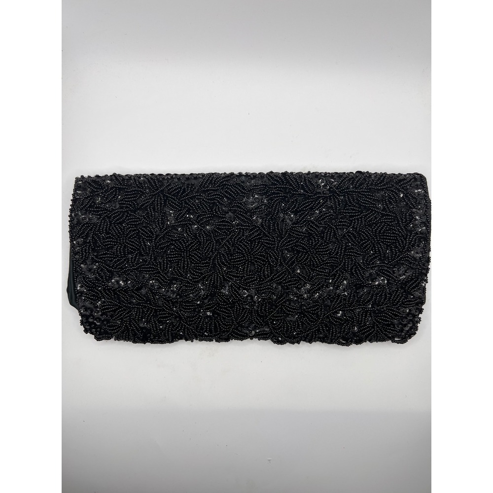 Vintage La Regale LTD Black Envelope Black Beaded Evening Handbag Hong Kong